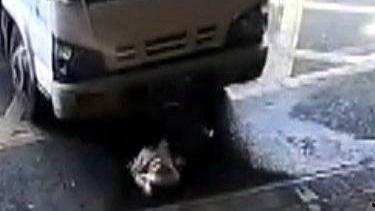 货车倒车压死人视频,货车倒车不慎压人，生命瞬间消逝